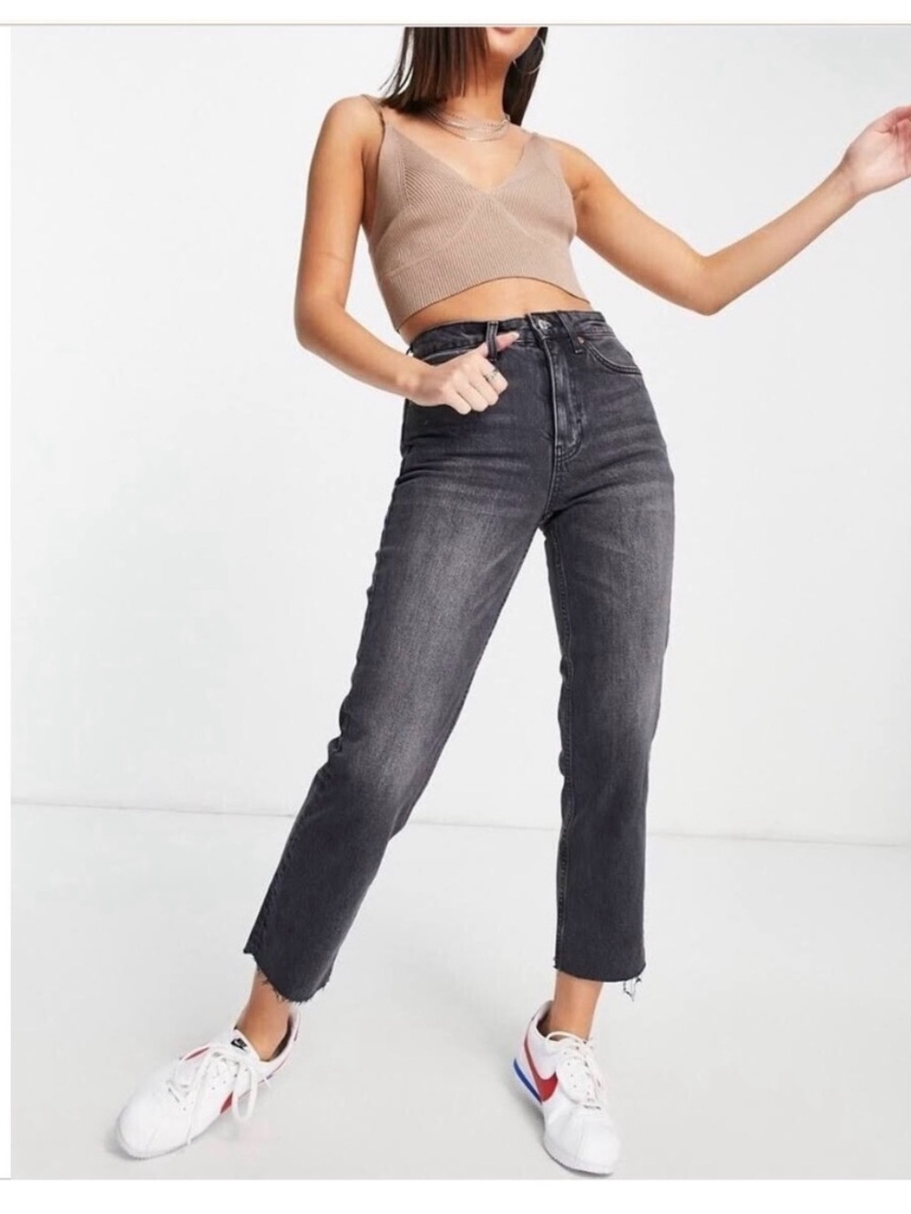 Topshop High-Rise Straight Leg Jeans in Washed Black